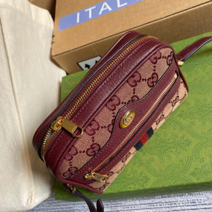 gg Ophidia Mini gg Bag Beige And Burgundy gg Supreme Canvas For Women  7in/17.5cm gg 517350-9Y9MS-9864