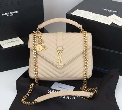 SAINT LAURENT COLLEGE MEDIUM CHAIN BAG IN QUILTED LEATHER BEIGE 24CM