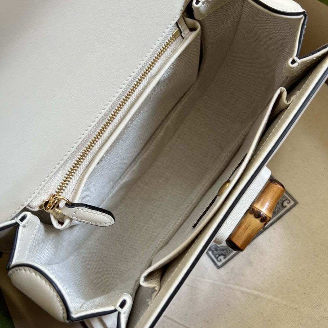 gg Bamboo 1947 Small Top Handle Bag White For Women 8.3in/21cm gg 675797 10ODT 8454
