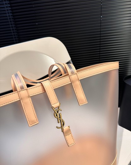 YSL PANIER MEDIUM IN VINYL AND VEGETABLE TANNED LEATHER BROWN 28 CM 773697FAC0F2275