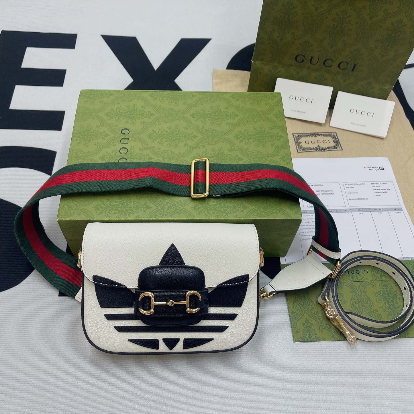 gg x Adidas Horsebit 1955 Mini Bag White For Women, Women&#8217;s Bags 8.1in/21cm gg 658574 U3ZDG 8727