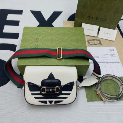 gg x Adidas Horsebit 1955 Mini Bag White For Women, Women&#8217;s Bags 8.1in/21cm gg 658574 U3ZDG 8727