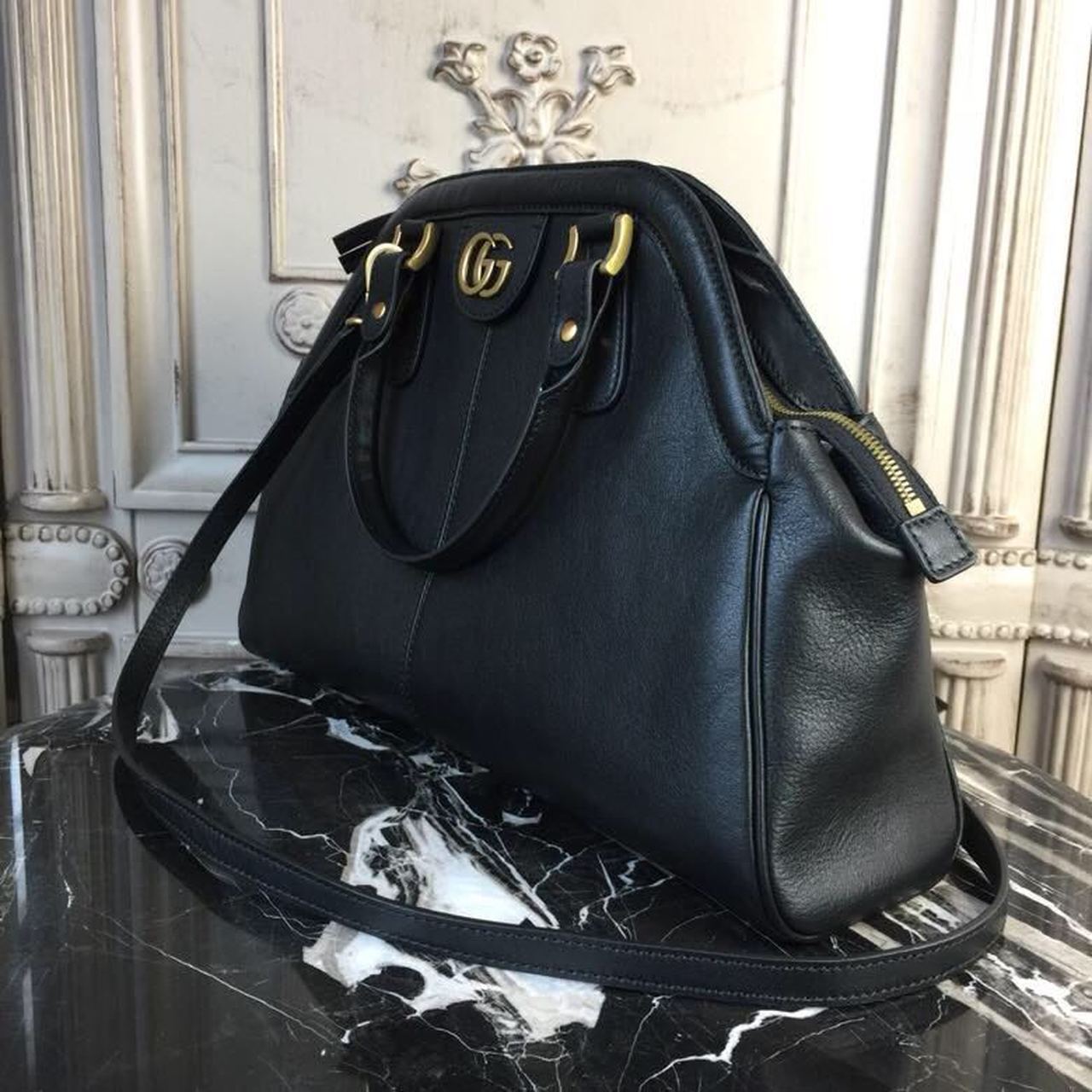 gg Re(Belle) Large Top Handle Bag Black For Women 15.75in/40cm gg