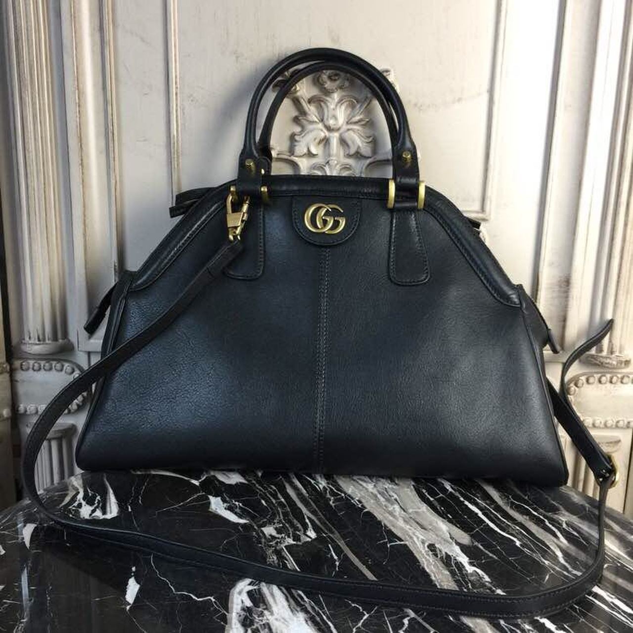 gg Re(Belle) Large Top Handle Bag Black For Women 15.75in/40cm gg
