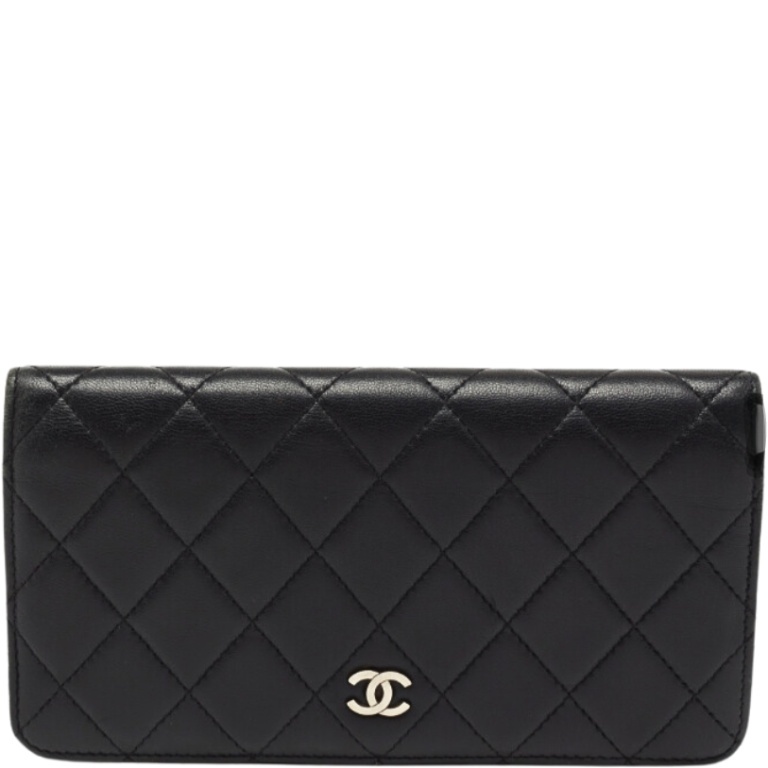 CHL BLACK QUILTED LAMBSKIN CLASSIC LONG FLAP WITH SILVER HARDWARE WALLET 19.5CM
