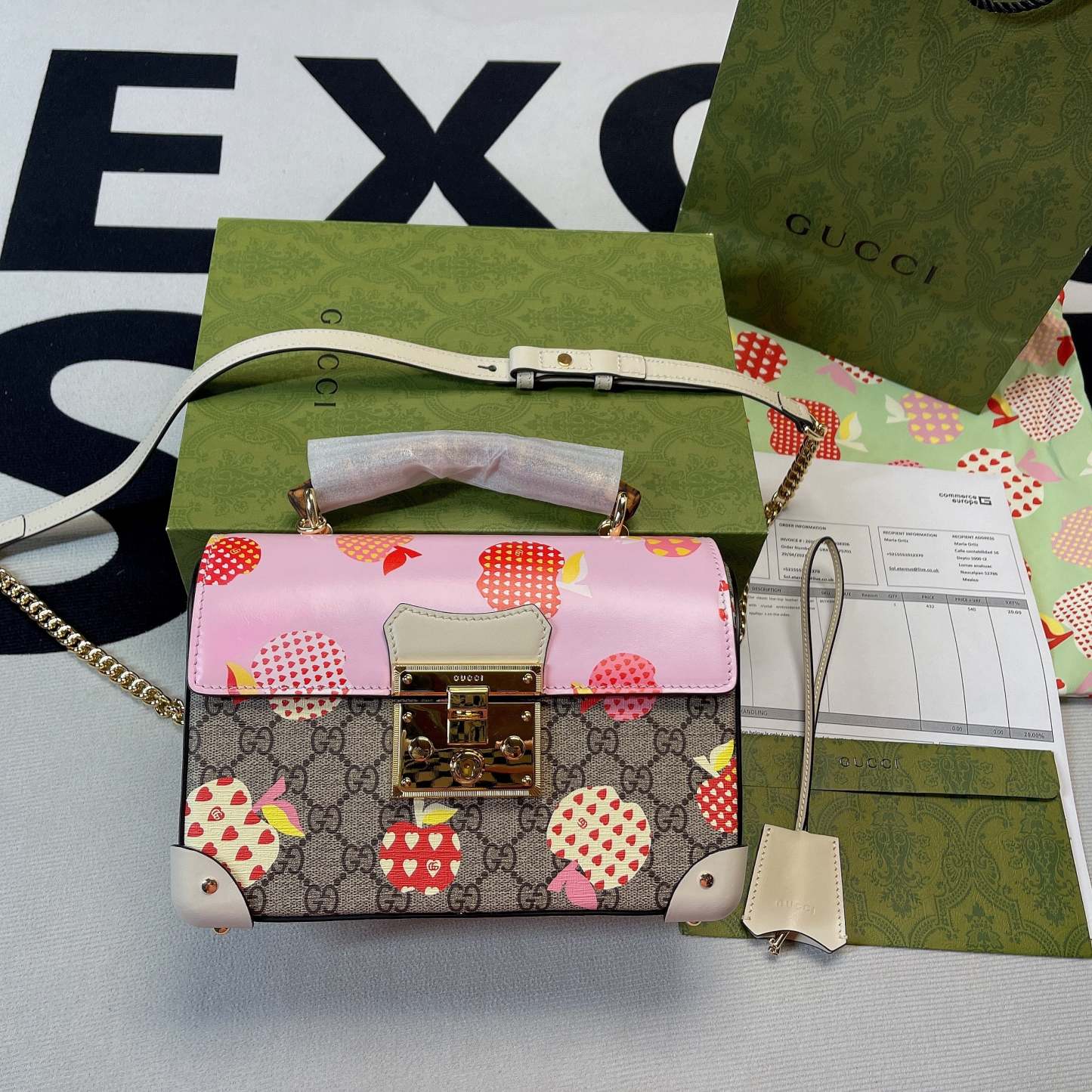 gg Padlock gg Small amboo Strawberry Shoulder Bag Beige For Women, Women’s Bags 9.5in/24cm gg