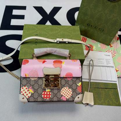 gg Padlock gg Small amboo Strawberry Shoulder Bag Beige For Women, Women’s Bags 9.5in/24cm gg