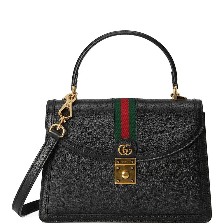 GG OPHIDIA SMALL TOP HANDLE BAG WITH WEB 25CM BLACK