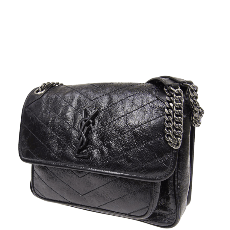 SAINT LAURENT NIKI BABY CHAIN BAG IN CRINKLED VINTAGE BLACK NOIR 21CM 6331600EN041000