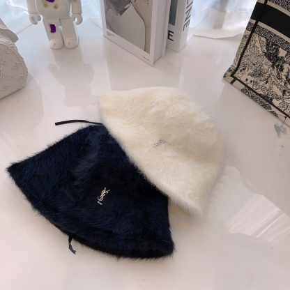 YSL FAUX FUR BUCKET HAT WHITE
