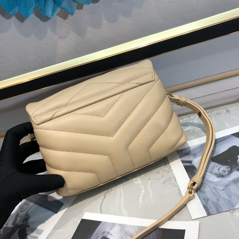 SAINT LAURENT LOULOU TOY STRAP BAG IN QUILTED Y LEATHER BEIGE