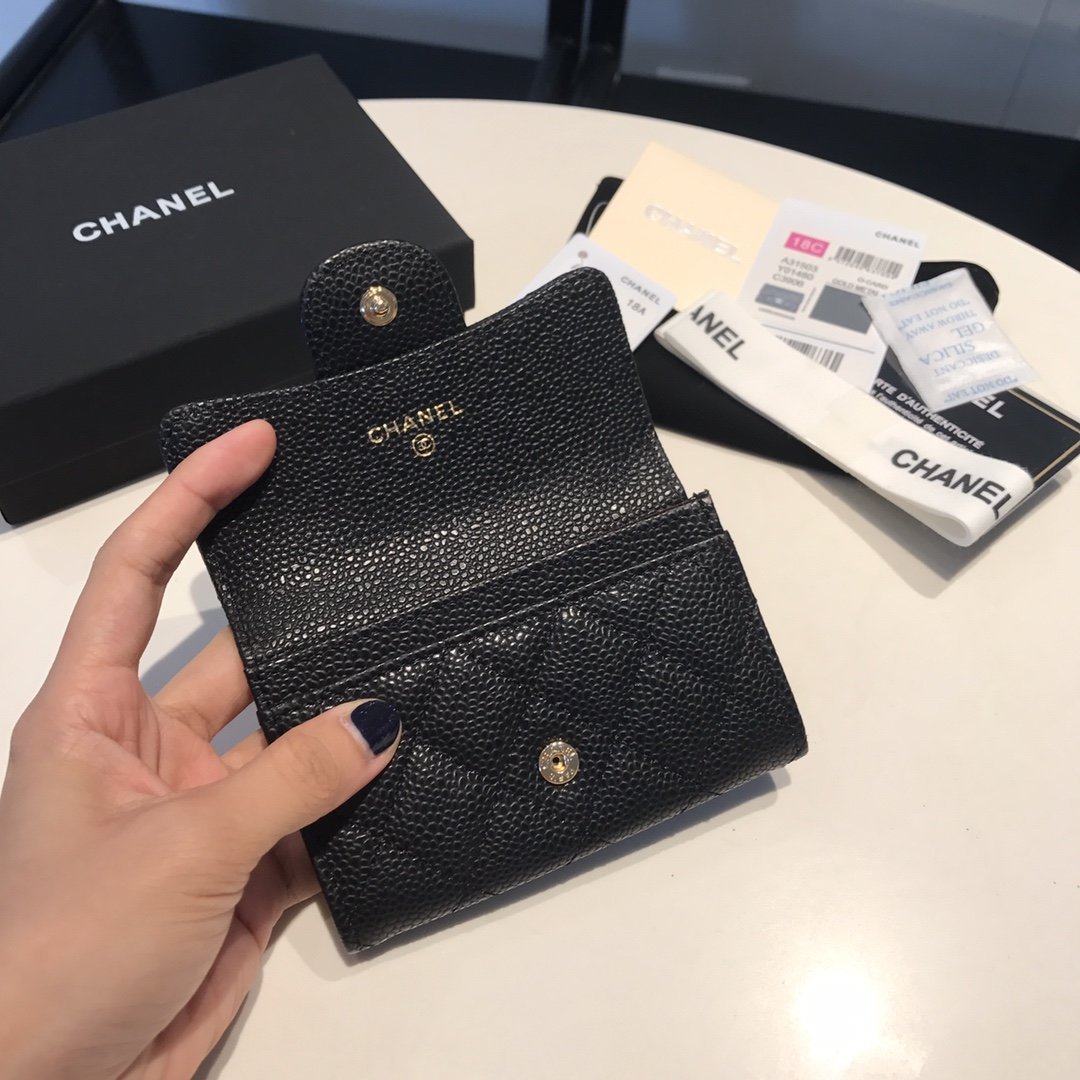 CHL Classic Card Holder Gold Toned Hardware Black For Women, Women’s Wallet 4.5in/11.5cm