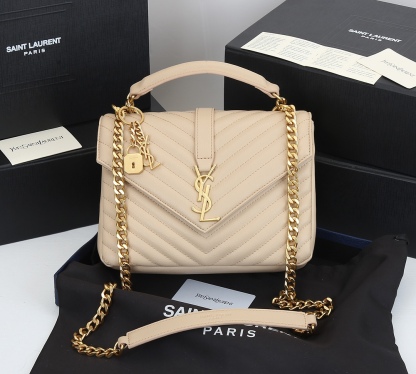 YSL COLLÈGE MEDIUM CHAIN BAG IN QUILTED LEATHER BEIGE 24CM 600279BRM072721