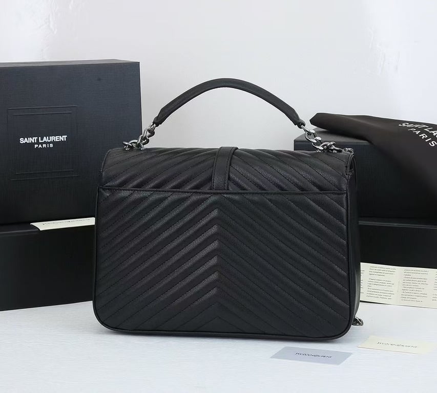 SAINT LAURENT COLLEGE LARGE CHAIN BAG BLACK 32CM