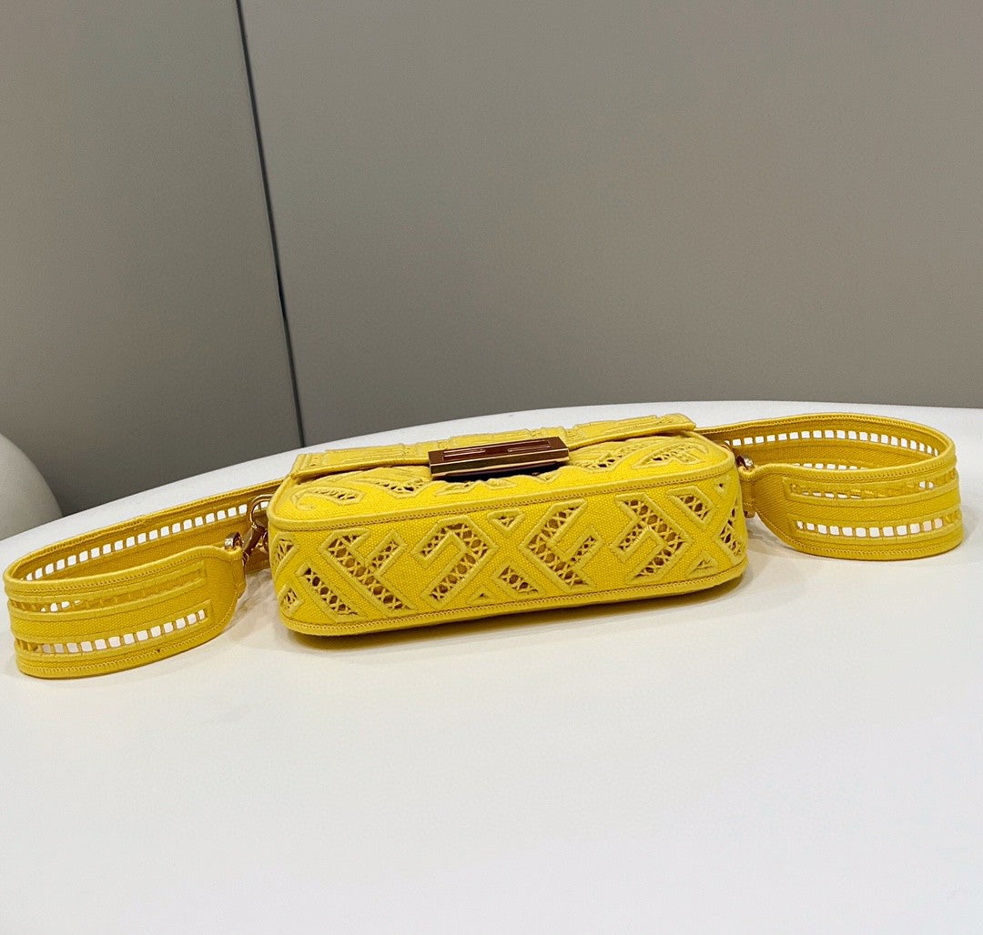 FI Baguette Yellow with Embroidery Small Bag For Woman 21cm/8in