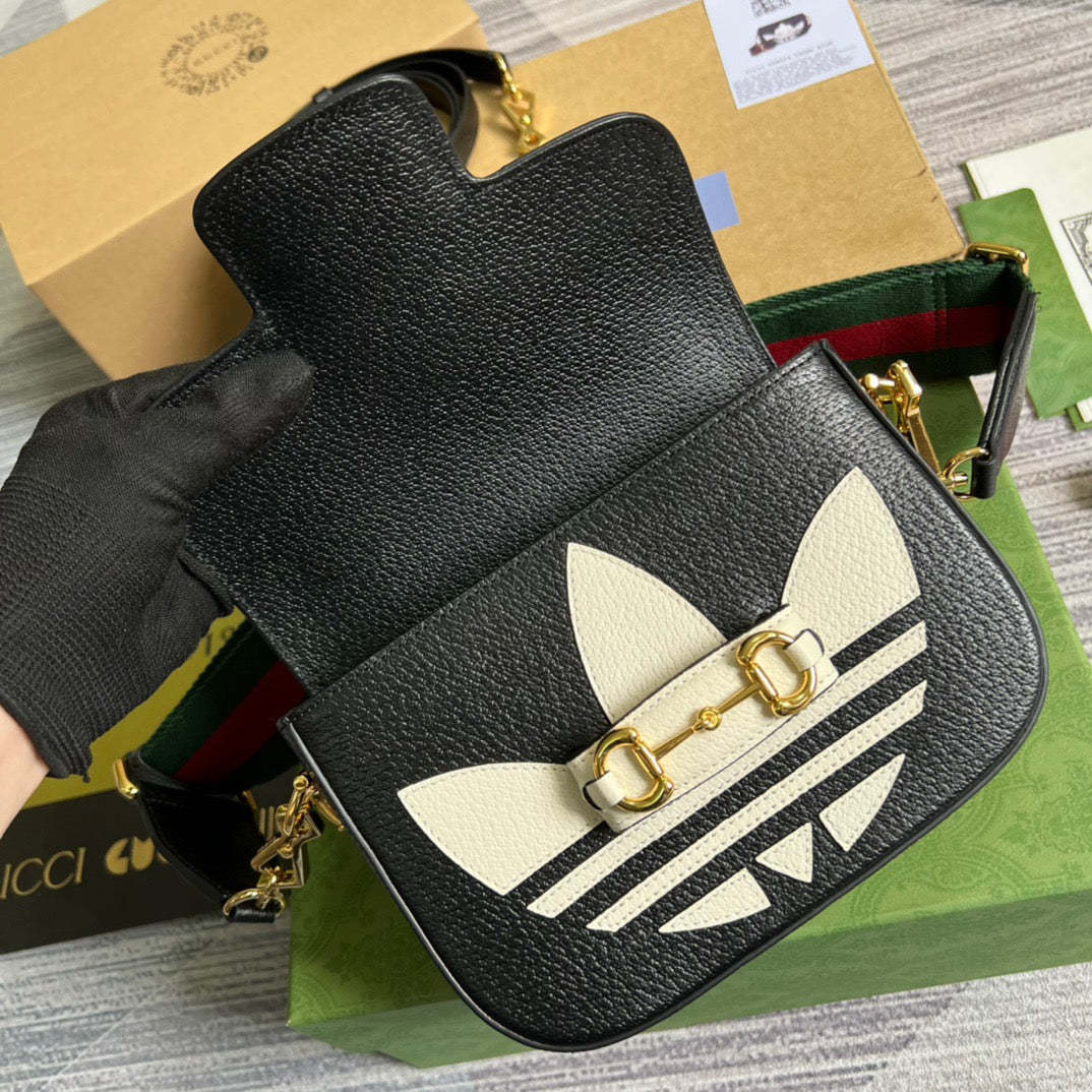 gg x Adidas Horsebit 1955 Mini Bag Black For Women, Women&#8217;s Bags 8.1in/21cm gg 658574 U3ZDG 8726