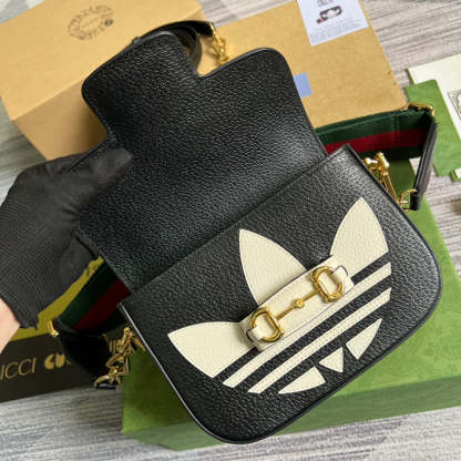 gg x Adidas Horsebit 1955 Mini Bag Black For Women, Women&#8217;s Bags 8.1in/21cm gg 658574 U3ZDG 8726