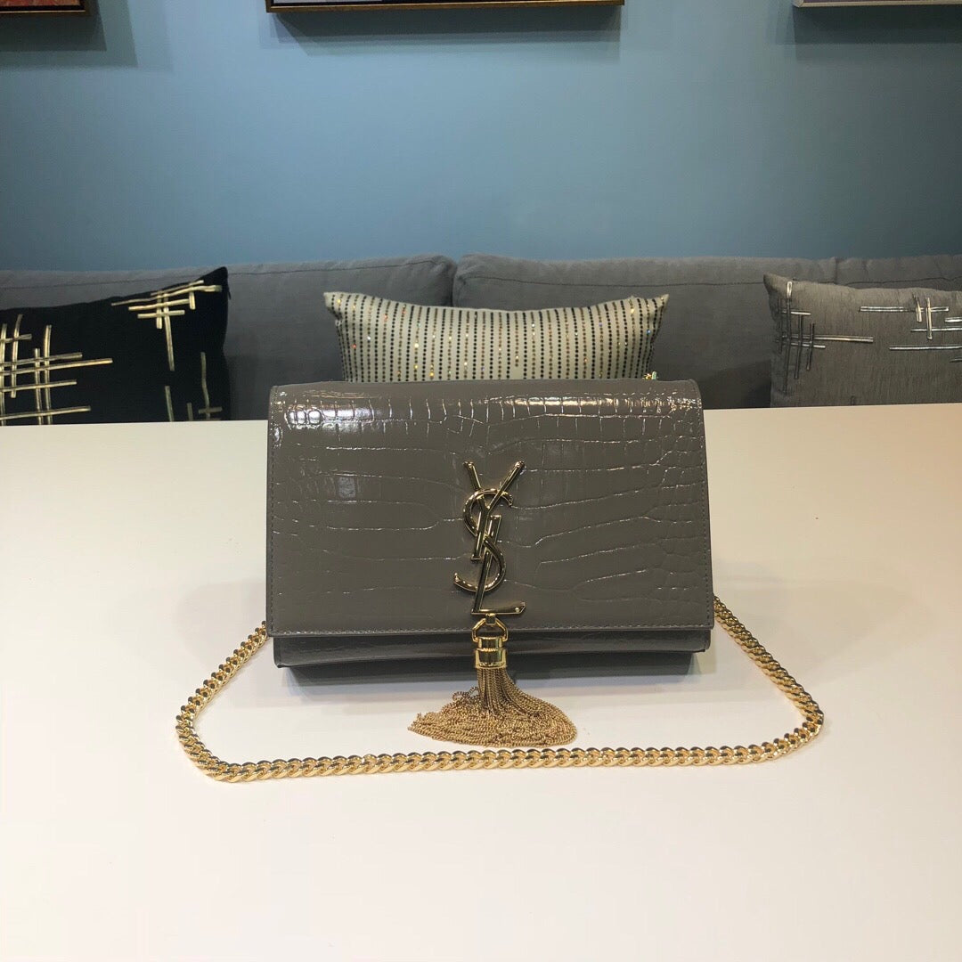 YSSL Kate Small Chain Bag With Tassel In Embossed Green For Women 7.8in/20cm YSL 