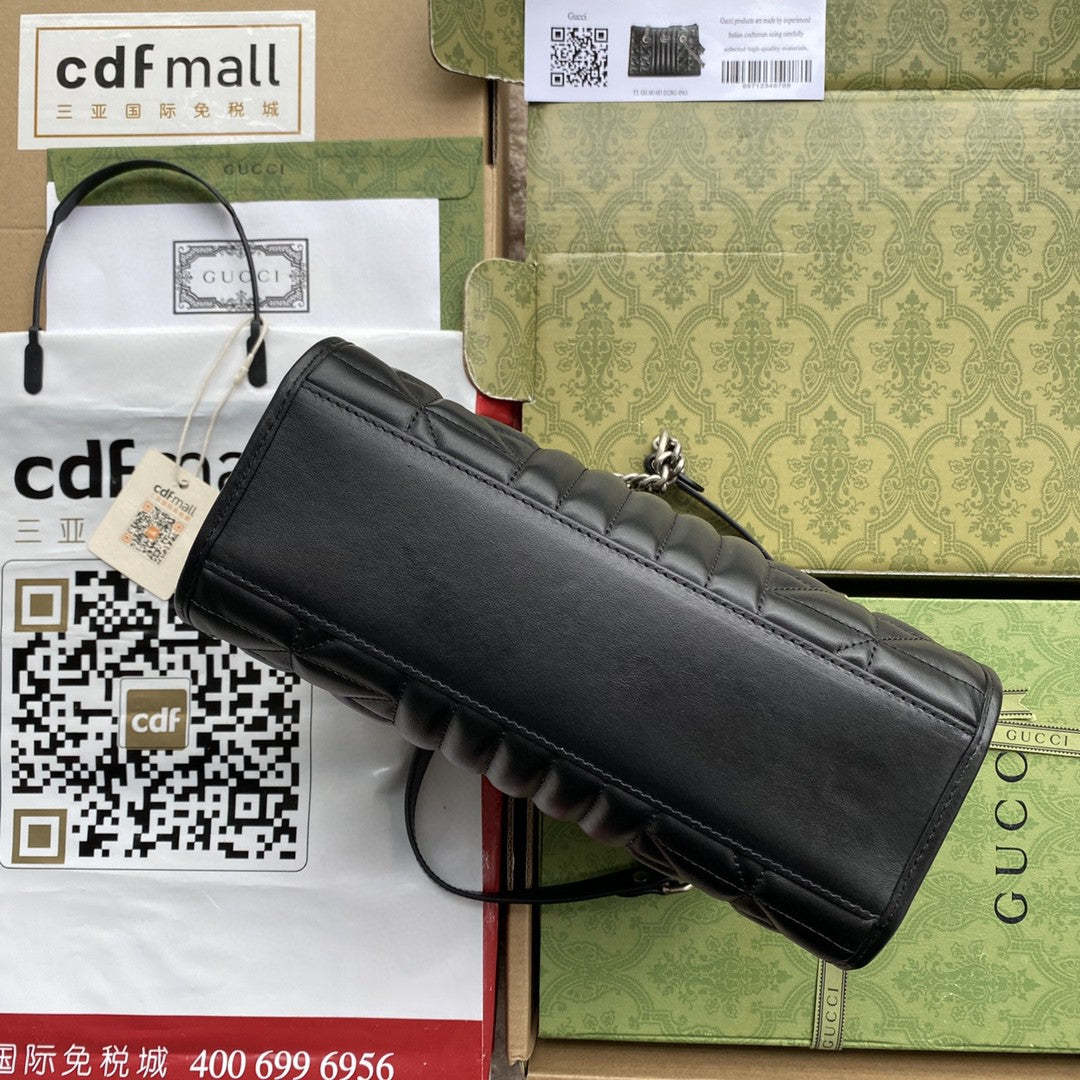 gg Marmont Small Tote Bag Black Matelasses For Women 10.4in/26.5cm gg 681483 UM8BN 1000