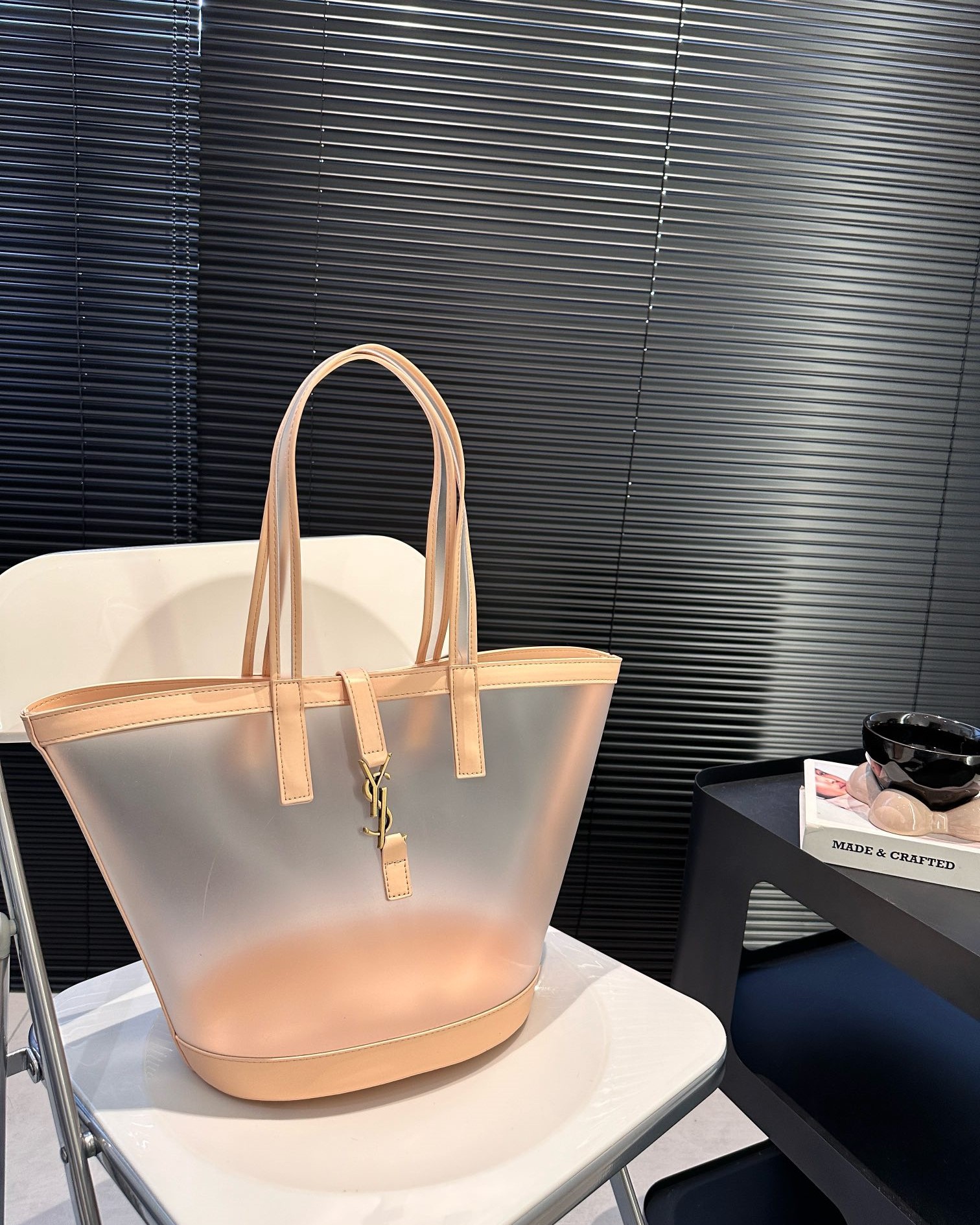 YSL PANIER MEDIUM IN VINYL AND VEGETABLE TANNED LEATHER BROWN 28 CM 773697FAC0F2275