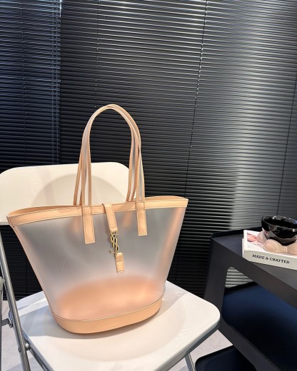 YSL PANIER MEDIUM IN VINYL AND VEGETABLE TANNED LEATHER BROWN 28 CM 773697FAC0F2275