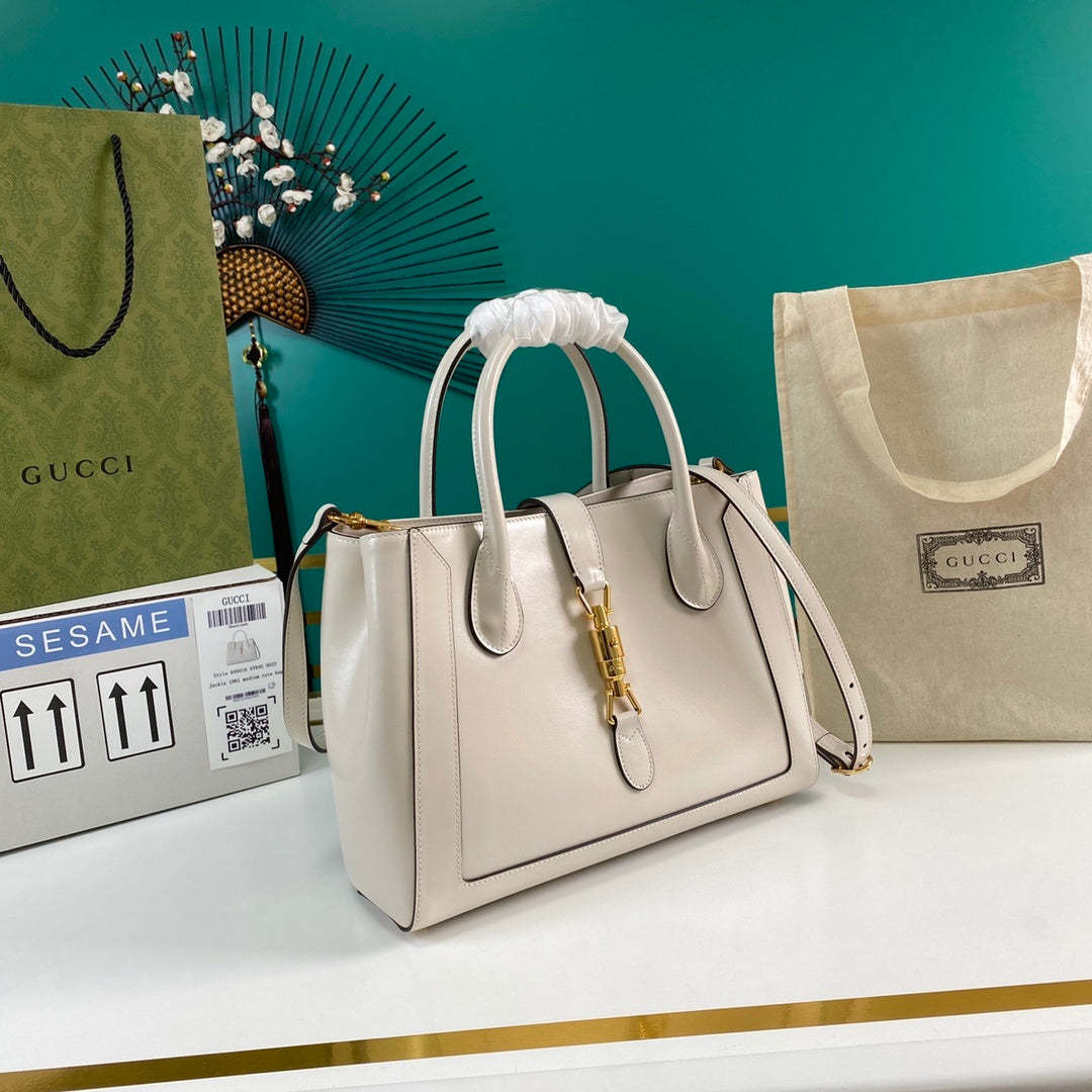 gg Jackie 1961 Medium Tote Bag White For Women 12in/30cm 649016 0YK0G 9022