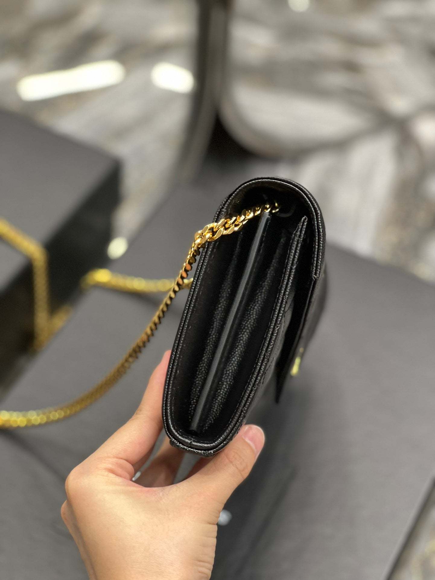 YSSL Envelope Small Chain Bag Black For Women, Women’s Bags 8.6in/22cm YSL