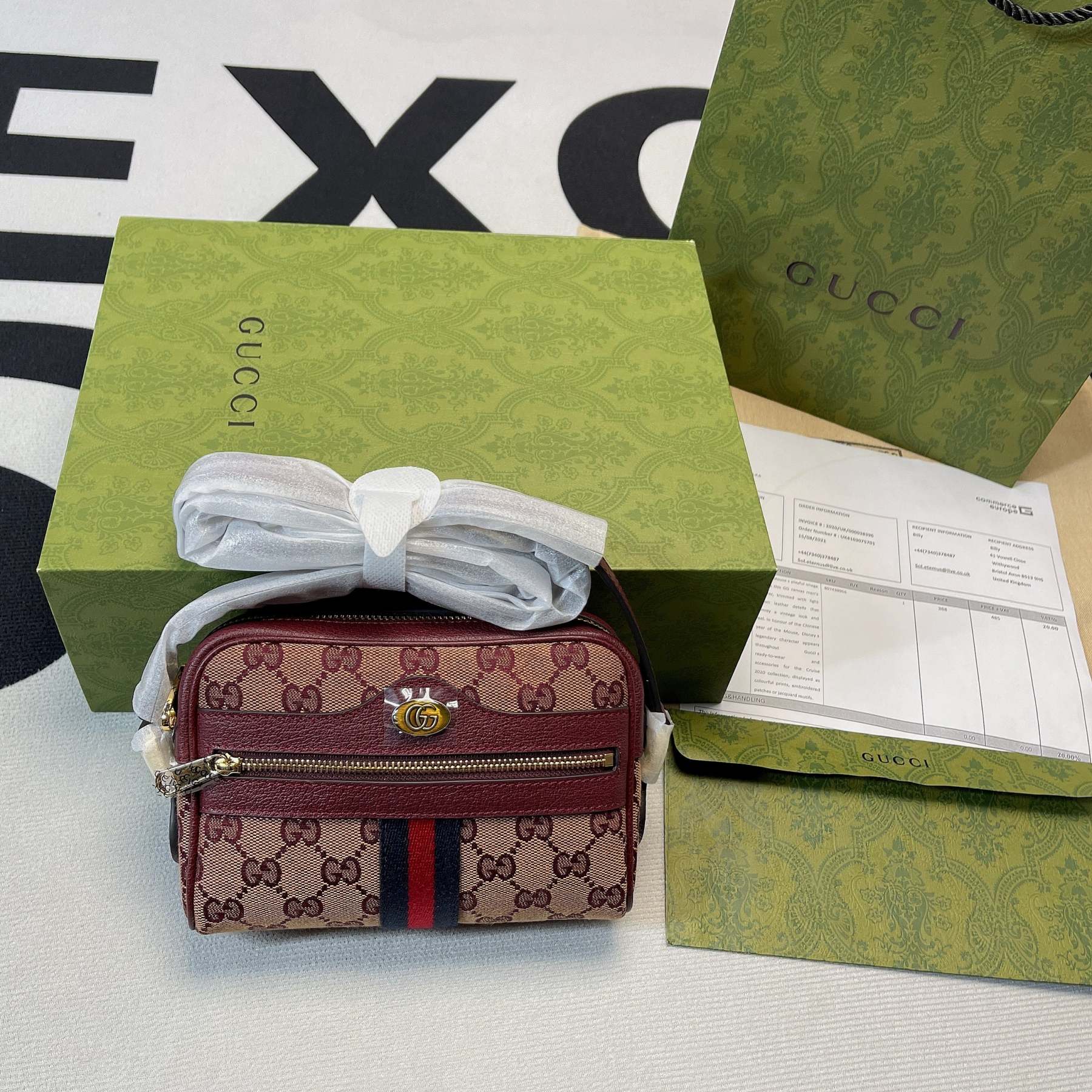 gg Ophidia Mini gg Bag Beige And Burgundy gg Supreme Canvas For Women  7in/17.5cm gg 517350-9Y9MS-9864