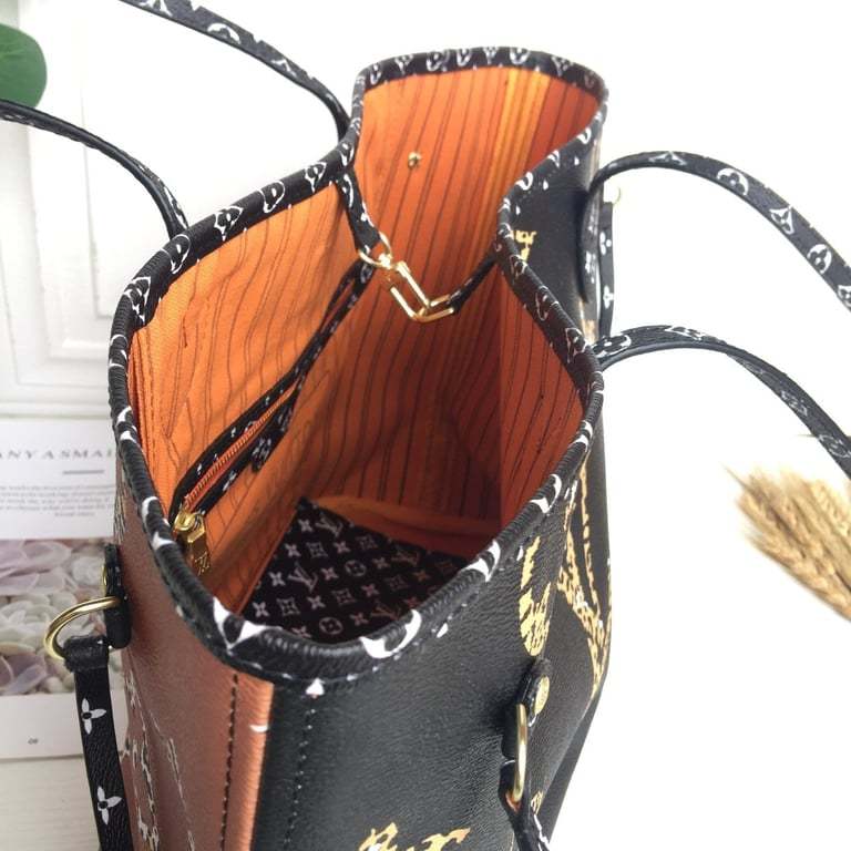 LUV NEVERFULL MM MONOGRAM GIANT JUNGLE BLACK CARAMEL