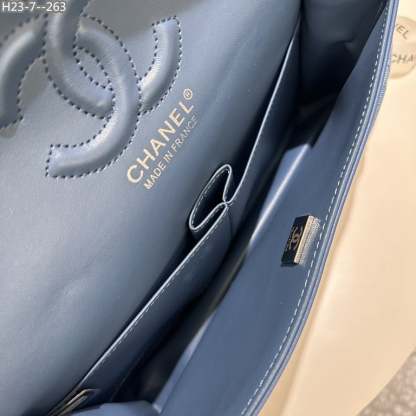 CHL DOUBLE FLAP BAG FLOWER DENIM BLUE 25CM