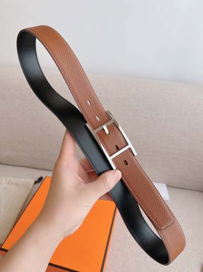 HM QUENTIN REVERSIBLE BELT BROWN SILVER METAL 32MM