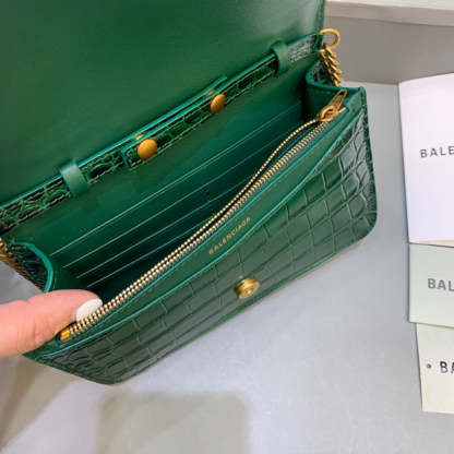 Balen Croc Embossed Patent B Bag With Chain In Green, For Women,  Bags 7.9in/20cm