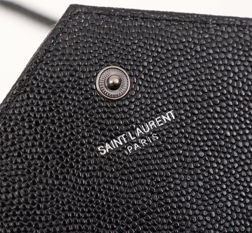 SAINT LAURENT CASSANDRE MATELASSE CHAIN WALLET IN GRAIN DE POUDRE EMBOSSED BLACK NOIR 22CM