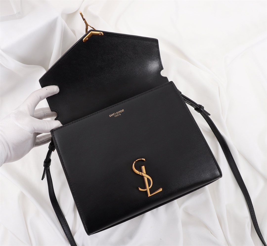 YSL CASSANDRA MEDIUM TOP HANDLE BAG BLACK GOLD 24CM 623931BOW0W1000