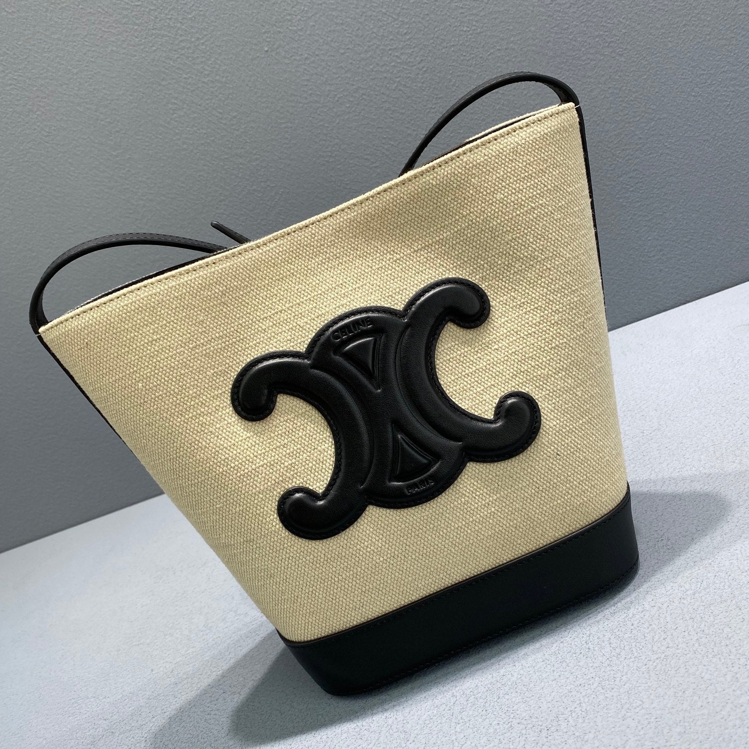 CE Small Bucket Cuir Triomphe In Textile Beige/Black For Women 9in/22cm