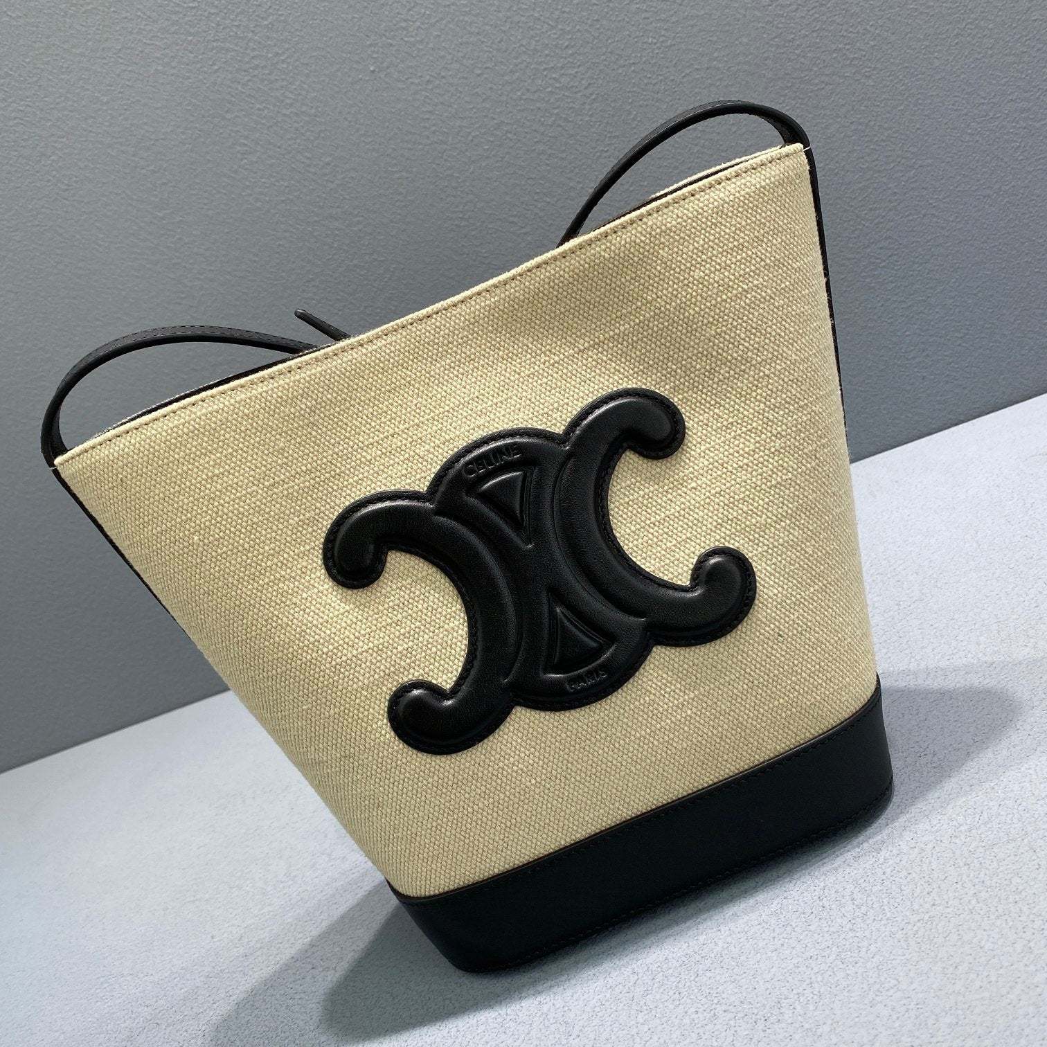 CE Small Bucket Cuir Triomphe In Textile Beige/Black For Women 9in/22cm