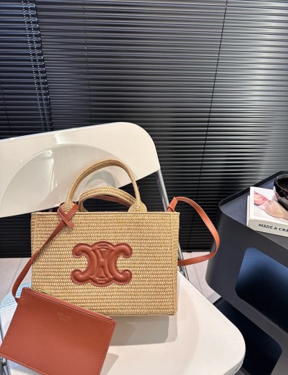 CE SMALL CABAS THAIS IN RAFFIA AND CALFSKIN TAN 27CM 116302FF7 04LU