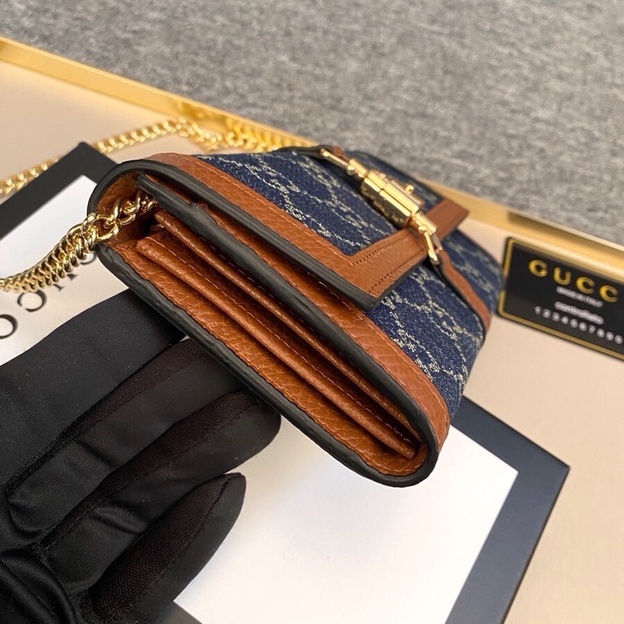 GG JACKIE 1961 CONTINENTAL CHAIN WALLET GG DENIM 19CM