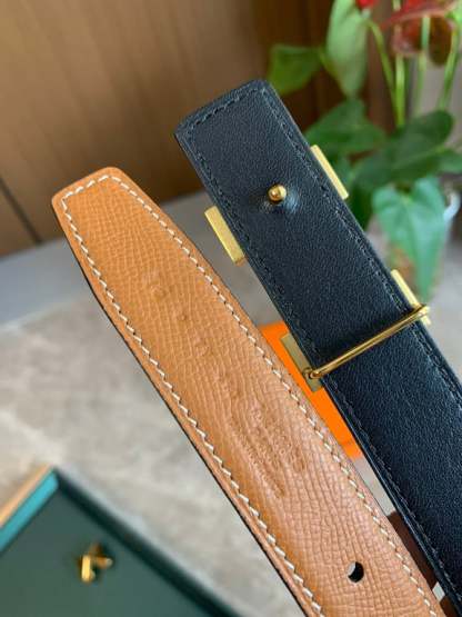 HM BELT TOGO SWIFT GOLD BUCKLE BROWN 2.4CM