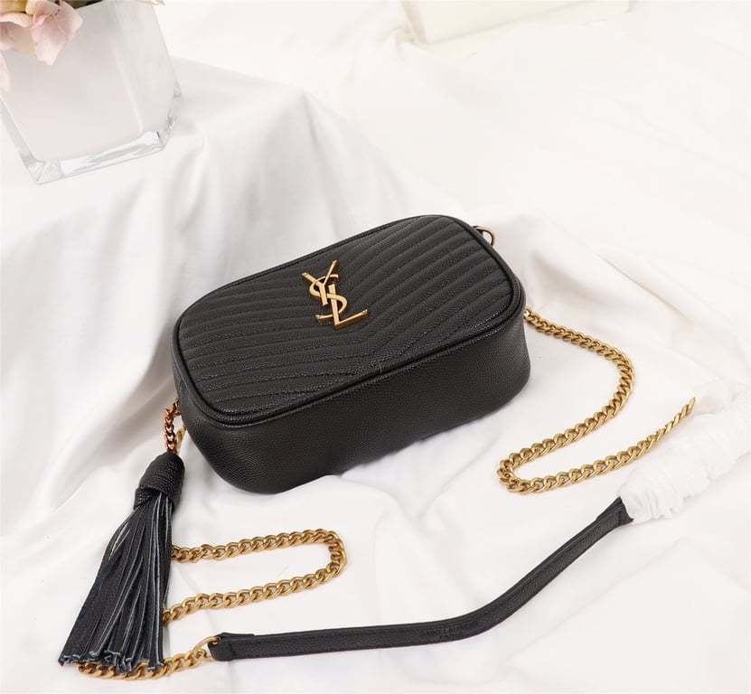SAINT LAURENT LOU CAMERA BAG IN QUILTED LEATHER GOLD HARDWARE BLACK 18CM