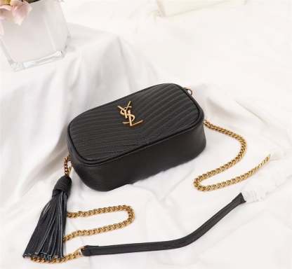 SAINT LAURENT LOU CAMERA BAG IN QUILTED LEATHER GOLD HARDWARE BLACK 18CM