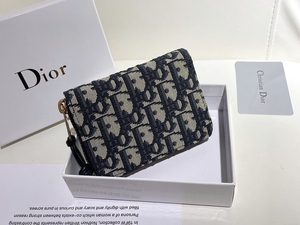 dir OBLIQUE ZIPPER WALLET COIN POUCH BEIGE AND BLACK 11CM 973981