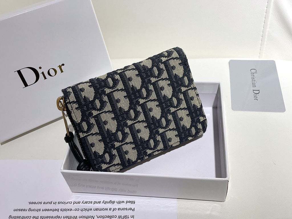 dir OBLIQUE ZIPPER WALLET COIN POUCH BEIGE AND BLACK 11CM 973981