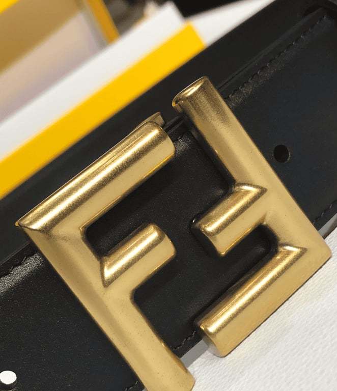 FD REVERSIBLE BLACK LEATHER BELT YELLOW 40MM