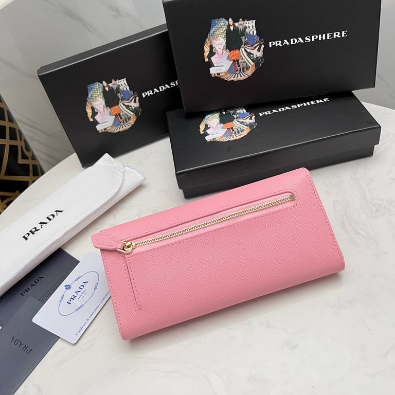 PR SAFFIANO LEATHER FLAP LONG WALLET PETAL PINK AND GOLD 19CM 1MH132 ZLP F0FZ3