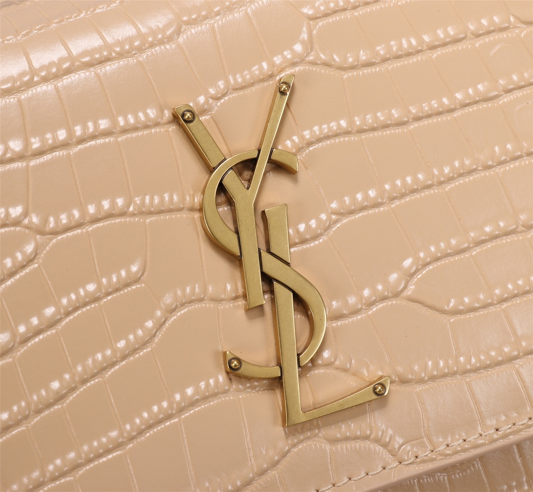 YSL SUNSET MEDIUM CHAIN BAG IN CROCODILE EMBOSSED SHINY APRICOT 22CM 442906DND0N9207