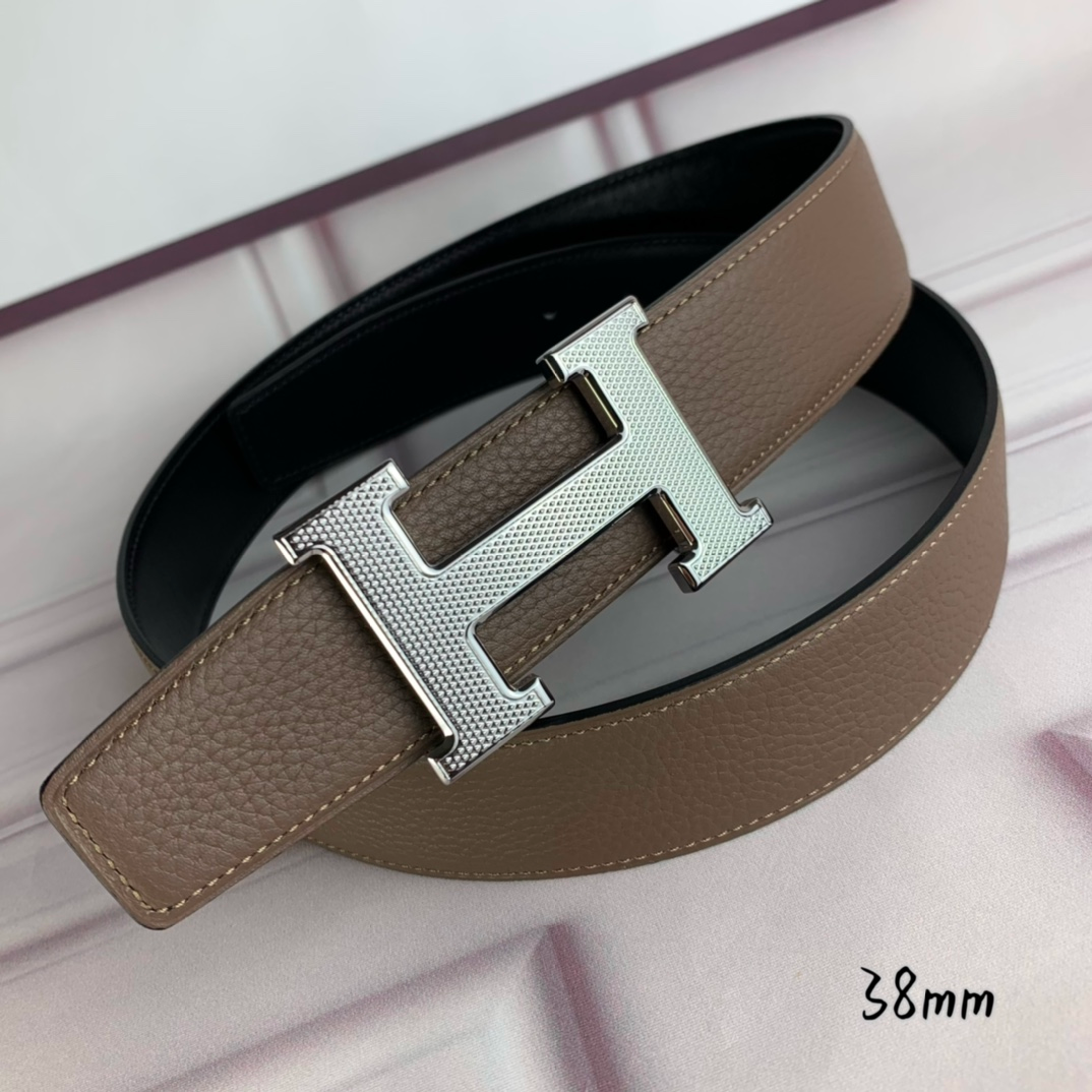 HM BELT TOGO SWIFT SILUVER BUCKLE LIGHT BROWN 38MM