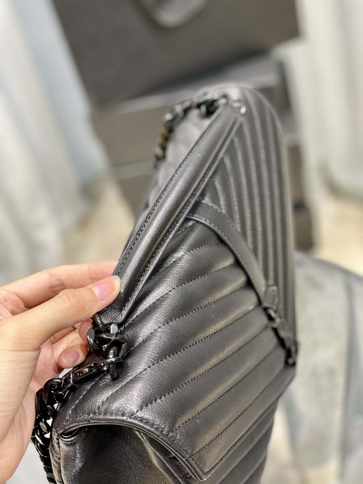 YSSL College Large Chain Bag Black With Metal Toned Hardware For Women 12.6in/32cm YSL 600278BRM081000