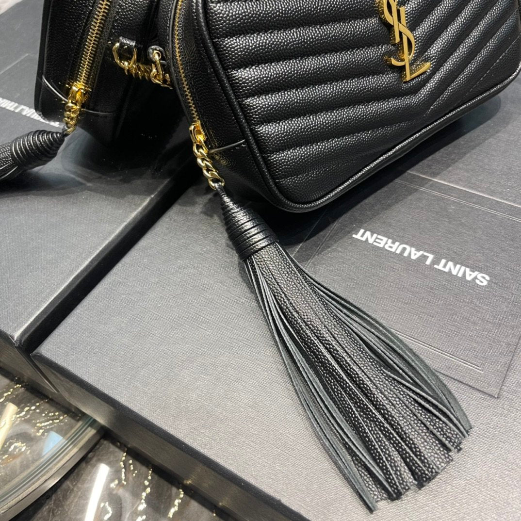 YSSL Lou Mini Bag Black In Quilted Grain De Poudre With Gold Hardware For Women 7.4in/19cm YSl 6125791GF011000