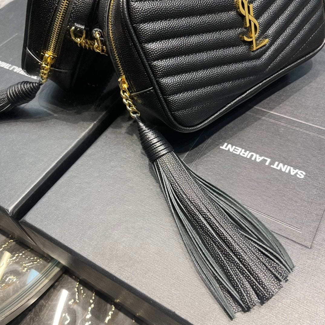 YSSL Lou Mini Bag Black In Quilted Grain De Poudre With Gold Hardware For Women 7.4in/19cm YSl 6125791GF011000